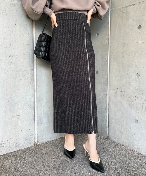 SPIRALGIRL（スパイラルガール）の「ZIP付きリブニットロングスカート（スカート・レディース・ブラック/グリーン・FREE）」の5枚目の写真