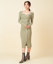 【丈が選べる】パイピングカシュクールタイトワンピース