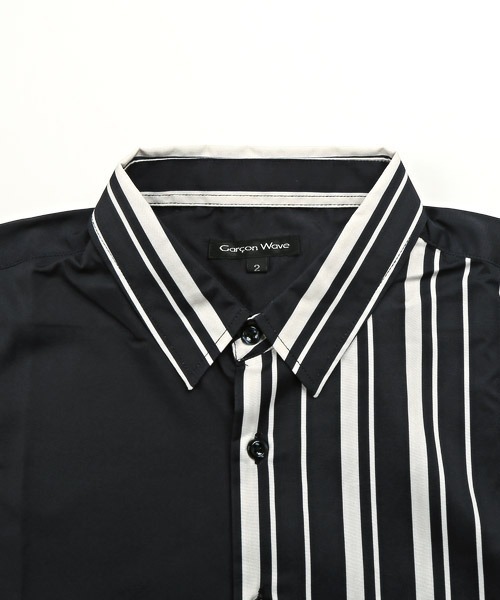 LUXSTYLE(ラグスタイル)の「無地×ストライプ切替アシンメトリー長袖ビッグシャツ(シャツ/ブラウス・メンズ・ホワイト/ブラック・M/L)」の13枚目の写真