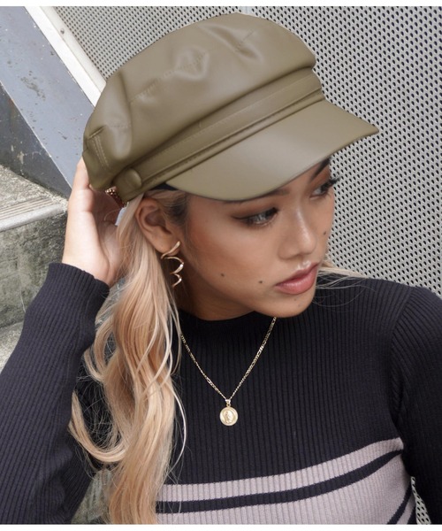 ANAP(アナップ)の「フェイクレザーキャスケット(キャスケット・レディース・ブラック/グレイッシュベージュ・FREE)」の8枚目の写真