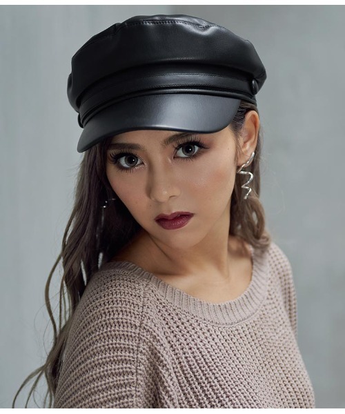 ANAP(アナップ)の「フェイクレザーキャスケット(キャスケット・レディース・ブラック/グレイッシュベージュ・FREE)」の13枚目の写真