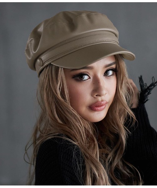 ANAP(アナップ)の「フェイクレザーキャスケット(キャスケット・レディース・ブラック/グレイッシュベージュ・FREE)」の14枚目の写真