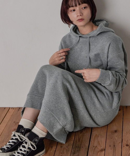 Fashion Letter(ファッションレター)の「裏起毛ルームウェア フードパーカーワンピース(ルームウェア/パジャマ)」|グレー