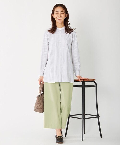 J.PRESS Ladies(J.プレス レディス)の「【洗える】SOMELOS JOYCE バンドカラー ブラウス(シャツ/ブラウス・レディース・ライトグリーン系1/ネイビー系1/ふじ色系1・XS)」の7枚目の写真