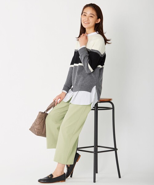 J.PRESS Ladies(J.プレス レディス)の「【洗える】SOMELOS JOYCE バンドカラー ブラウス(シャツ/ブラウス・レディース・ライトグリーン系1/ネイビー系1/ふじ色系1・XS)」の9枚目の写真
