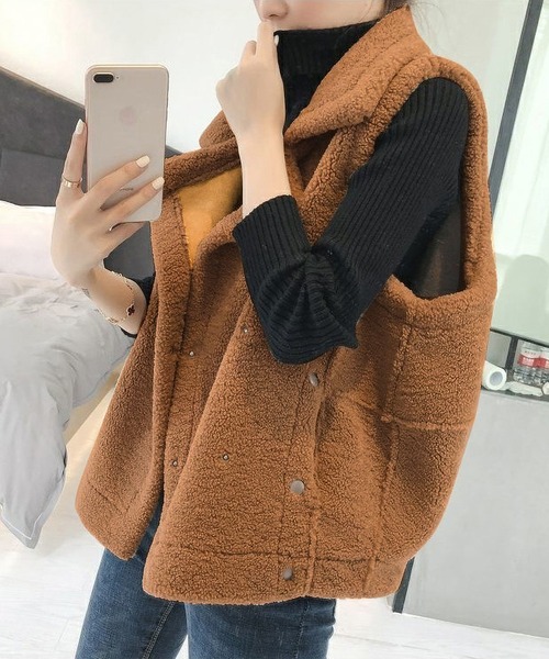 MAISON DE THERESE（メゾン ド テレーズ）の「ボアムートン調ベスト（ベスト・レディース・アイボリー/ブラウン・MEDIUM/SMALL/LARGE）」の2枚目の写真