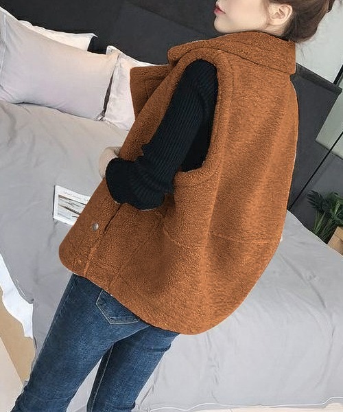 MAISON DE THERESE（メゾン ド テレーズ）の「ボアムートン調ベスト（ベスト・レディース・アイボリー/ブラウン・MEDIUM/SMALL/LARGE）」の3枚目の写真