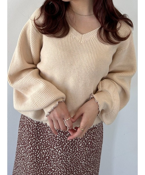 SLURR(スラ―)の「【マシンウォッシャブル】Vネックショート丈ニット(ニット/セーター・レディース・ブラック/アイボリー/キャメル/その他8・FREE)」の5枚目の写真