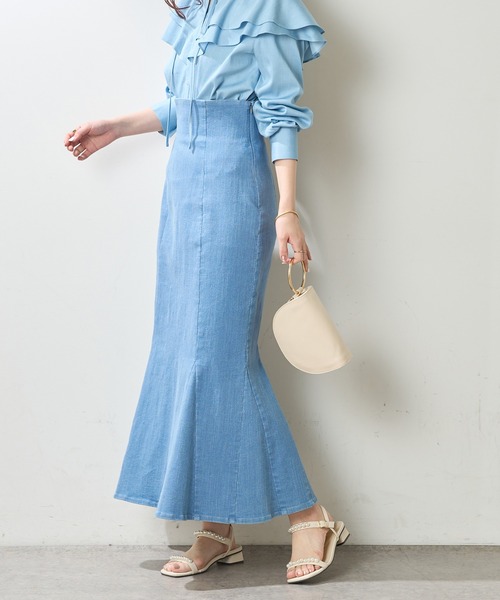 natural couture（ナチュラルクチュール）の「【WEB限定】ハイウエストマーメイドスカート（スカート・レディース・その他1/イエロー/アイボリー/スミクロ・MEDIUM/SMALL）」の4枚目の写真