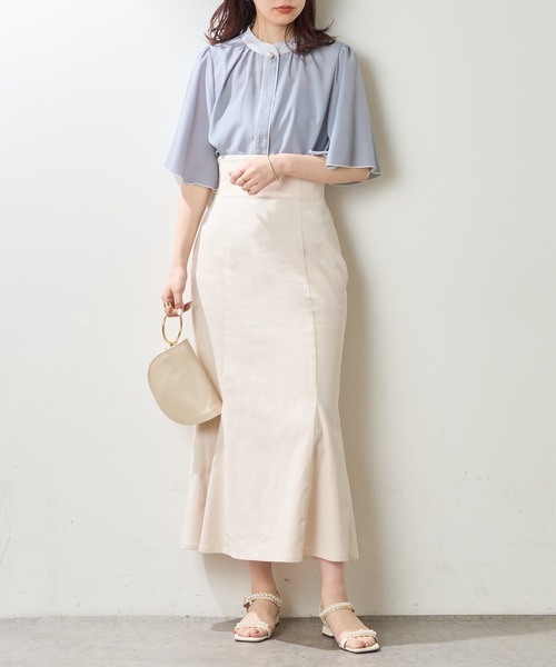 natural couture（ナチュラルクチュール）の「【WEB限定】ハイウエストマーメイドスカート（スカート・レディース・その他1/イエロー/アイボリー/スミクロ・MEDIUM/SMALL）」の2枚目の写真