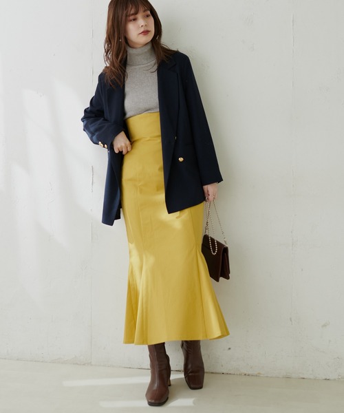 natural couture（ナチュラルクチュール）の「【WEB限定】ハイウエストマーメイドスカート（スカート・レディース・その他1/イエロー/アイボリー/スミクロ・MEDIUM/SMALL）」の6枚目の写真