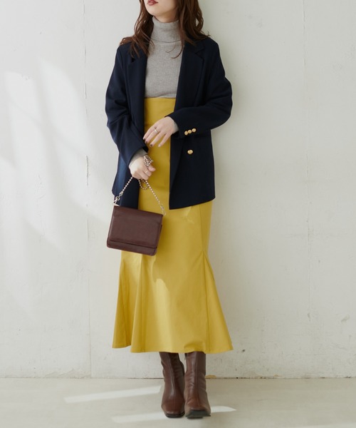 natural couture（ナチュラルクチュール）の「【WEB限定】ハイウエストマーメイドスカート（スカート・レディース・その他1/イエロー/アイボリー/スミクロ・MEDIUM/SMALL）」の7枚目の写真