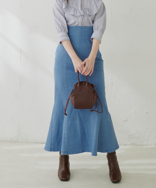 natural couture（ナチュラルクチュール）の「【WEB限定】ハイウエストマーメイドスカート（スカート・レディース・その他1/イエロー/アイボリー/スミクロ・MEDIUM/SMALL）」の9枚目の写真