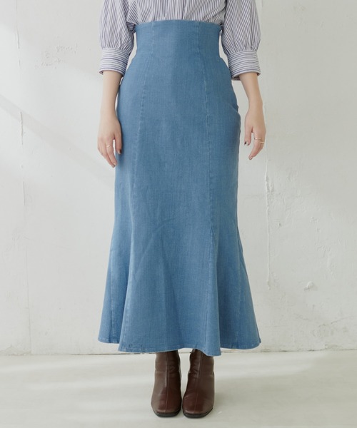 natural couture（ナチュラルクチュール）の「【WEB限定】ハイウエストマーメイドスカート（スカート・レディース・その他1/イエロー/アイボリー/スミクロ・MEDIUM/SMALL）」の16枚目の写真