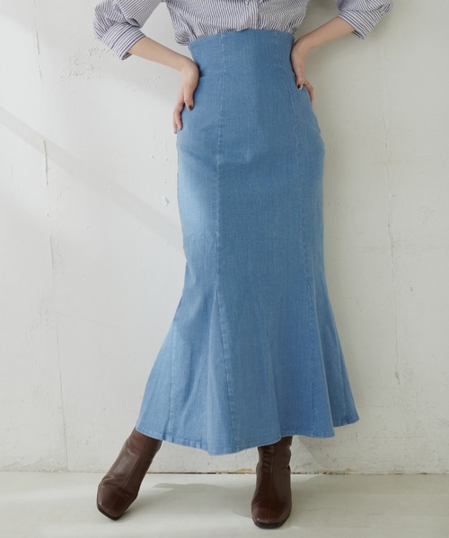 natural couture（ナチュラルクチュール）の「【WEB限定】ハイウエストマーメイドスカート（スカート・レディース・その他1/イエロー/アイボリー/スミクロ・MEDIUM/SMALL）」の8枚目の写真