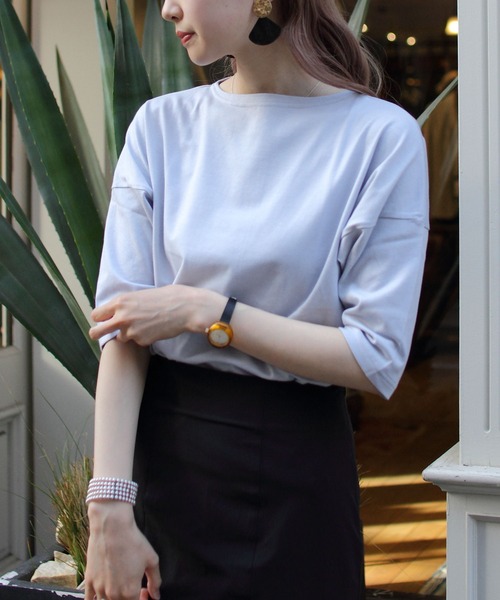 ORCIVAL（オーシバル）の「ORCIVAL/オーシバル　40/2 ボートネックドロップショルダーハーフスリーブ　ソリッド BOATNECK DROP SHOULDER HALFSLEEVE SOLID OR-C0065 BFJ（Tシャツ/カットソー・レディース・ホワイト/ブラック/アイボリー/ブルーグレー/グレイッシュブルー/ミント・1）」の5枚目の写真