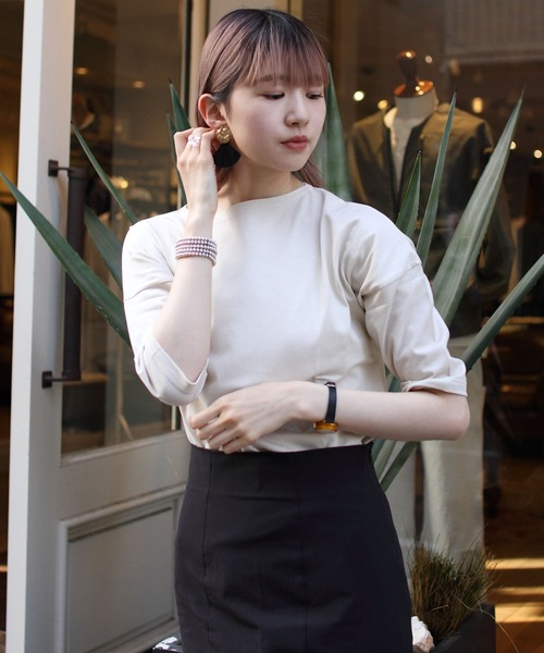 ORCIVAL（オーシバル）の「ORCIVAL/オーシバル　40/2 ボートネックドロップショルダーハーフスリーブ　ソリッド BOATNECK DROP SHOULDER HALFSLEEVE SOLID OR-C0065 BFJ（Tシャツ/カットソー・レディース・ホワイト/ブラック/アイボリー/ブルーグレー/グレイッシュブルー/ミント・1）」の8枚目の写真