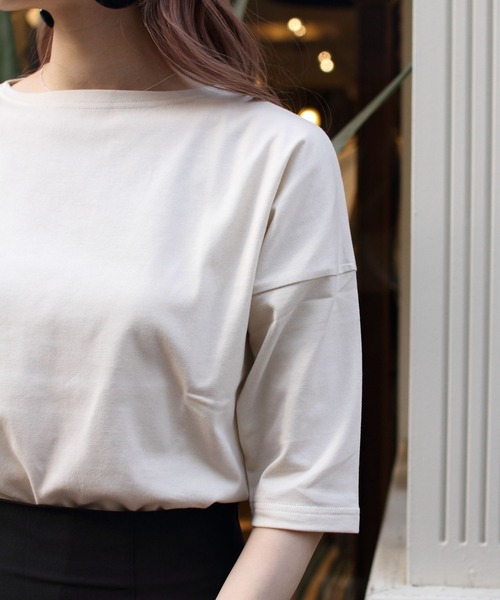 ORCIVAL（オーシバル）の「ORCIVAL/オーシバル　40/2 ボートネックドロップショルダーハーフスリーブ　ソリッド BOATNECK DROP SHOULDER HALFSLEEVE SOLID OR-C0065 BFJ（Tシャツ/カットソー・レディース・ホワイト/ブラック/アイボリー/ブルーグレー/グレイッシュブルー/ミント・1）」の9枚目の写真