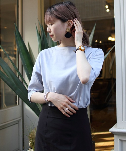 ORCIVAL（オーシバル）の「ORCIVAL/オーシバル　40/2 ボートネックドロップショルダーハーフスリーブ　ソリッド BOATNECK DROP SHOULDER HALFSLEEVE SOLID OR-C0065 BFJ（Tシャツ/カットソー・レディース・ホワイト/ブラック/アイボリー/ブルーグレー/グレイッシュブルー/ミント・1）」の12枚目の写真