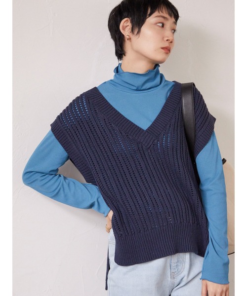 armonia(アルモニーア)の「armonia.透かし編みニットベスト*(ベスト・レディース・ネイビー/オフホワイト/カーキ・FREE)」の6枚目の写真