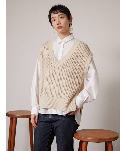 armonia(アルモニーア)の「armonia.透かし編みニットベスト*(ベスト・レディース・ネイビー/オフホワイト/カーキ・FREE)」の14枚目の写真