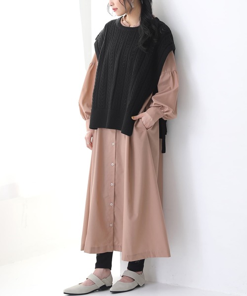 osharewalker（オシャレウォーカー）の「【廃盤】『ダブルカラーシャツワンピース』（シャツワンピース・レディース・ピンクベージュ/オフホワイト/ブラック・FREE）」の3枚目の写真