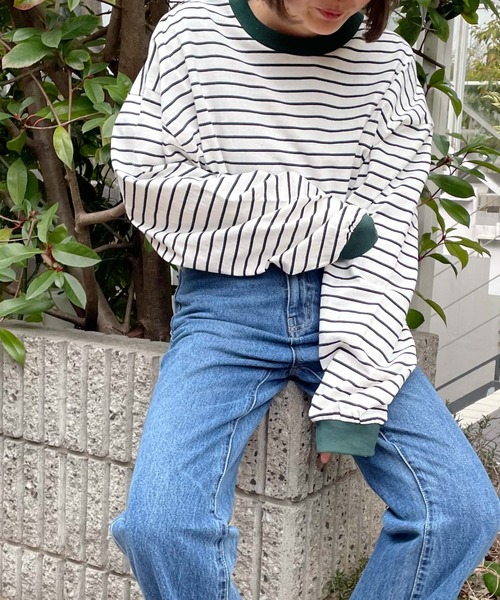 WEGO（ウィゴー）の「WEGO/マルチボーダーBIGロンT（Tシャツ/カットソー・メンズ・サックスブルー/ホワイト/ダークグリーン・LARGE/MEDIUM）」の2枚目の写真