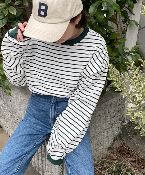 WEGO（ウィゴー）の「WEGO/マルチボーダーBIGロンT（Tシャツ/カットソー・メンズ・サックスブルー/ホワイト/ダークグリーン・LARGE/MEDIUM）」の10枚目の写真