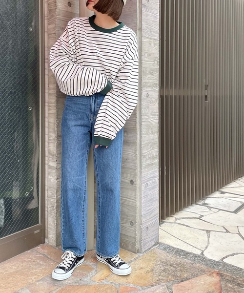 WEGO（ウィゴー）の「WEGO/マルチボーダーBIGロンT（Tシャツ/カットソー・メンズ・サックスブルー/ホワイト/ダークグリーン・LARGE/MEDIUM）」の11枚目の写真