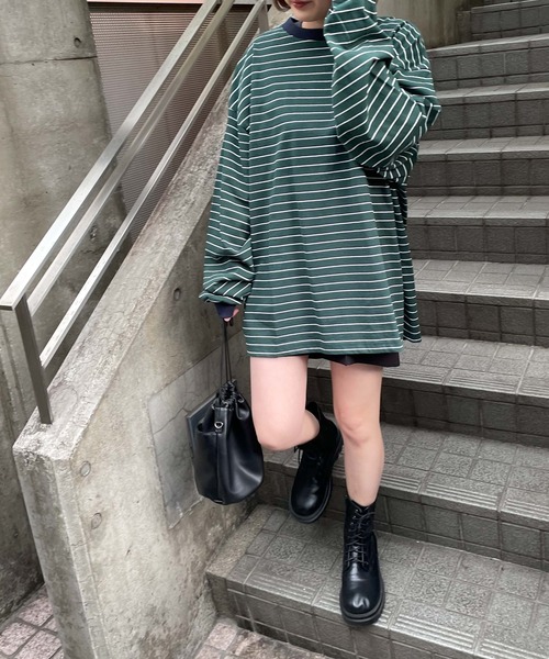 WEGO（ウィゴー）の「WEGO/マルチボーダーBIGロンT（Tシャツ/カットソー・メンズ・サックスブルー/ホワイト/ダークグリーン・LARGE/MEDIUM）」の13枚目の写真