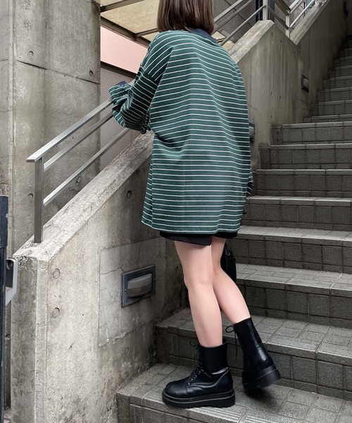 WEGO（ウィゴー）の「WEGO/マルチボーダーBIGロンT（Tシャツ/カットソー・メンズ・サックスブルー/ホワイト/ダークグリーン・LARGE/MEDIUM）」の14枚目の写真