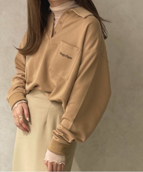 apres jour clair(アプレジュールクレア)の「【apresjour clair】刺繍ポロスウェット(スウェット・レディース・ベージュ/杢グレー/アイボリー・フリー/X-LARGE)」の3枚目の写真