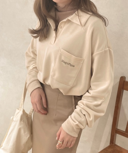 apres jour clair(アプレジュールクレア)の「【apresjour clair】刺繍ポロスウェット(スウェット・レディース・ベージュ/杢グレー/アイボリー・フリー/X-LARGE)」の13枚目の写真