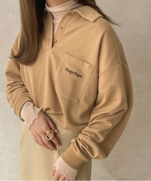 apres jour clair(アプレジュールクレア)の「【apresjour clair】刺繍ポロスウェット(スウェット・レディース・ベージュ/杢グレー/アイボリー・フリー/X-LARGE)」の10枚目の写真