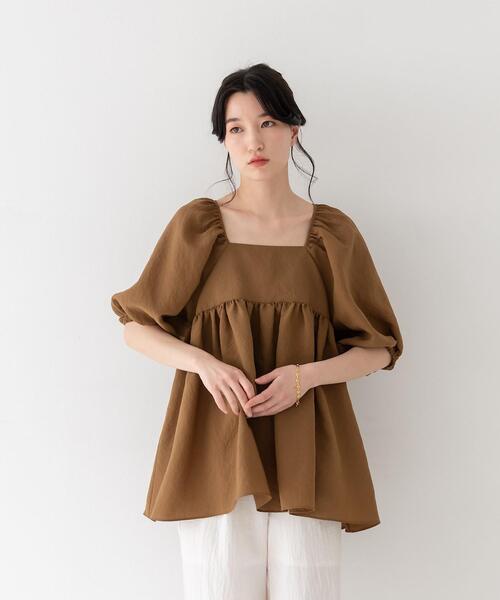 CITEN（シテン）の「＜CITEN（シテン）＞バックオープン ボリュームソデ ブラウス（シャツ/ブラウス・レディース・ブラック/ブラウン/ライム・FREE）」の12枚目の写真
