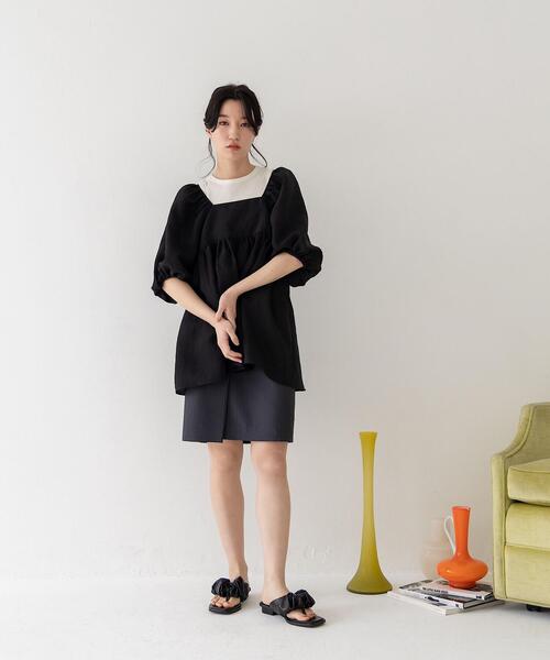 CITEN（シテン）の「＜CITEN（シテン）＞バックオープン ボリュームソデ ブラウス（シャツ/ブラウス・レディース・ブラック/ブラウン/ライム・FREE）」の20枚目の写真