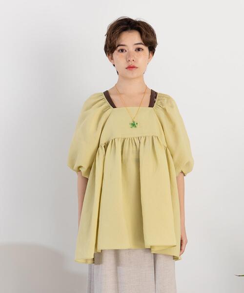 CITEN（シテン）の「＜CITEN（シテン）＞バックオープン ボリュームソデ ブラウス（シャツ/ブラウス・レディース・ブラック/ブラウン/ライム・FREE）」の14枚目の写真