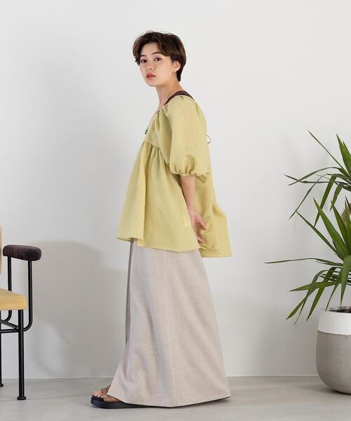 CITEN（シテン）の「＜CITEN（シテン）＞バックオープン ボリュームソデ ブラウス（シャツ/ブラウス・レディース・ブラック/ブラウン/ライム・FREE）」の8枚目の写真