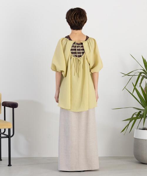 CITEN（シテン）の「＜CITEN（シテン）＞バックオープン ボリュームソデ ブラウス（シャツ/ブラウス・レディース・ブラック/ブラウン/ライム・FREE）」の9枚目の写真