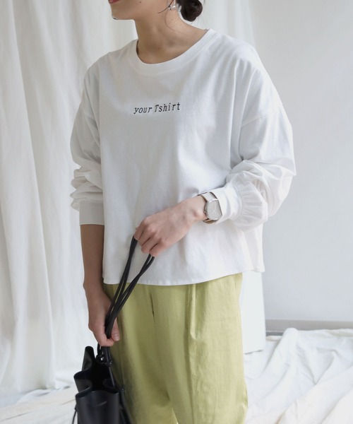 HER CLOSET（ハークローゼット）の「【shemoshelly】yourTshirt刺繍ロゴデザインTシャツ（Tシャツ/カットソー・レディース・ホワイト/ブラック/ベージュ/ピンク/マスタード・M）」の9枚目の写真