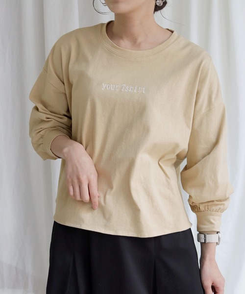 HER CLOSET（ハークローゼット）の「【shemoshelly】yourTshirt刺繍ロゴデザインTシャツ（Tシャツ/カットソー・レディース・ホワイト/ブラック/ベージュ/ピンク/マスタード・M）」の20枚目の写真
