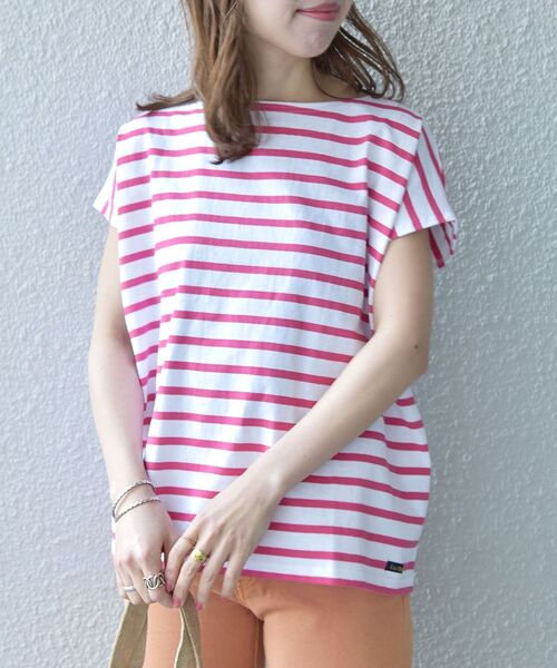 Le Minor（ルミノア）の「【SHIPS any別注】Le minor: ボートネック フレンチスリーブ ボーダーカットソー（Tシャツ/カットソー・レディース・ライトブルー/ネイビー/ピンク・ONE SIZE）」の3枚目の写真