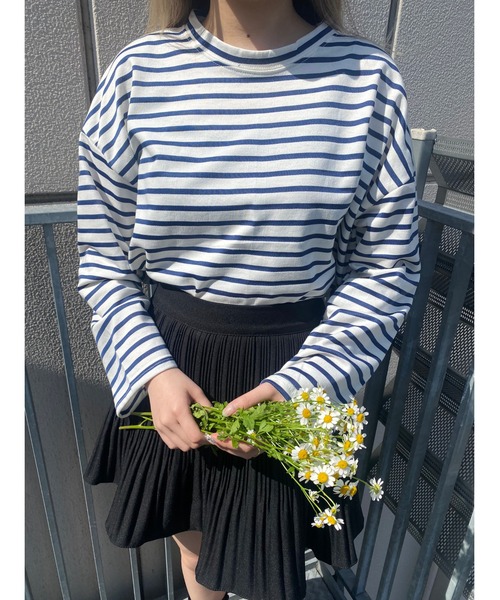 WC（ダブル シー）の「シンプルボーダーロンT（Tシャツ/カットソー・レディース・ホワイト/ネイビー/グリーン・FREE）」の2枚目の写真