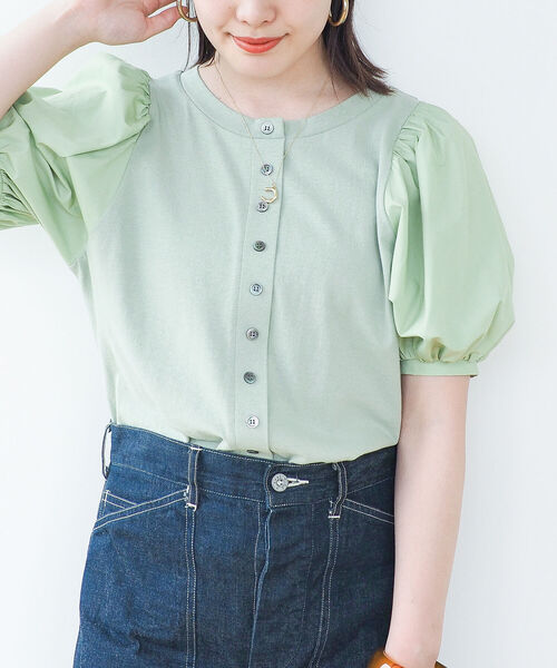 Ray BEAMS（レイビームス）の「Ray BEAMS / ボリューム スリーブ キリカエ Tシャツ（Tシャツ/カットソー・レディース・ホワイト/ブラック/ミント・ONE SIZE）」の3枚目の写真