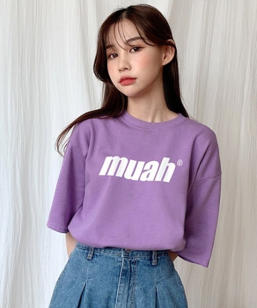 muahmuah（ムーアムーア）の「A'GEM/9 × .kom『muah muah』BALANCE MUAHLOGO T-SHIRT/バランスロゴ オーバーサイズ半袖Tシャツ/カットソー（Tシャツ/カットソー・レディース・ホワイト/ブラック/ネイビー/パープル/ライトパープル/イエロー/ピンク・FREE）」の5枚目の写真