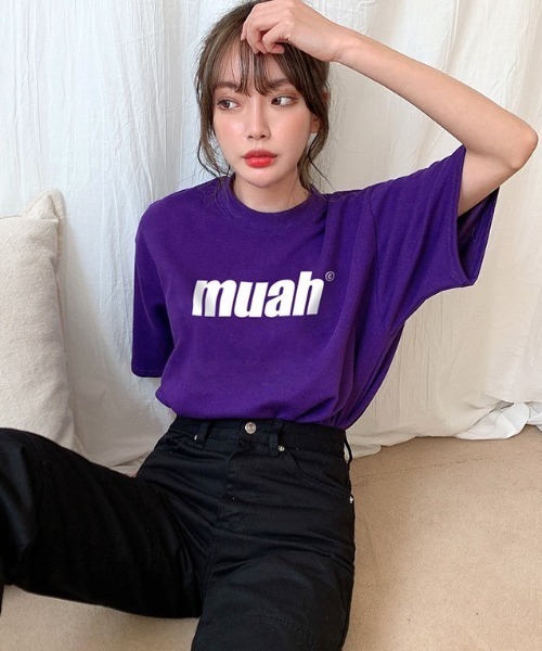 muahmuah（ムーアムーア）の「A'GEM/9 × .kom『muah muah』BALANCE MUAHLOGO T-SHIRT/バランスロゴ オーバーサイズ半袖Tシャツ/カットソー（Tシャツ/カットソー・レディース・ホワイト/ブラック/ネイビー/パープル/ライトパープル/イエロー/ピンク・FREE）」の21枚目の写真