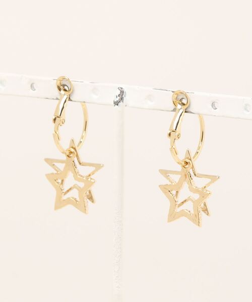 Three Four Time（ｽﾘｰﾌｫｰﾀｲﾑ）の「ダブルスターフープピアス（ピアス（両耳用）・レディース・ゴールド・FREE）」の2枚目の写真