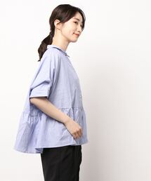 Mizuiro ind ミズイロインド ストライプワイドギャザーシャツ mizuiroind（ミズイロインド）の「mizuiro ind ストライプワイド