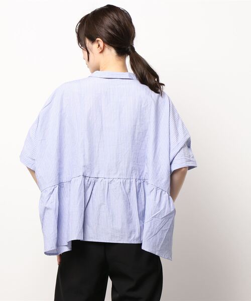 Mizuiro ind ミズイロインド ストライプワイドギャザーシャツ mizuiroind（ミズイロインド）の「mizuiro ind ストライプワイド