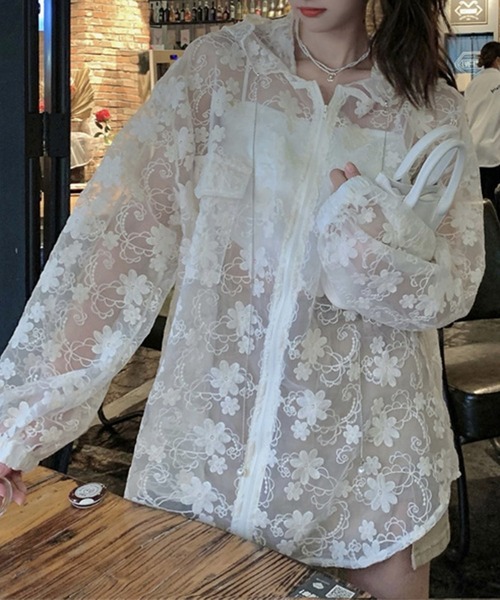me+em select（ミームセレクト）の「花柄刺繍シアーレースビッグシルエットジャケット（ナイロンジャケット・レディース・ベージュ/アイボリー・FREE）」の22枚目の写真